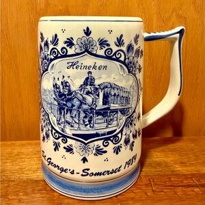 Delft Blue Heineken Porcelain Beer Stein Mug - Handwork Made in Holland 7”